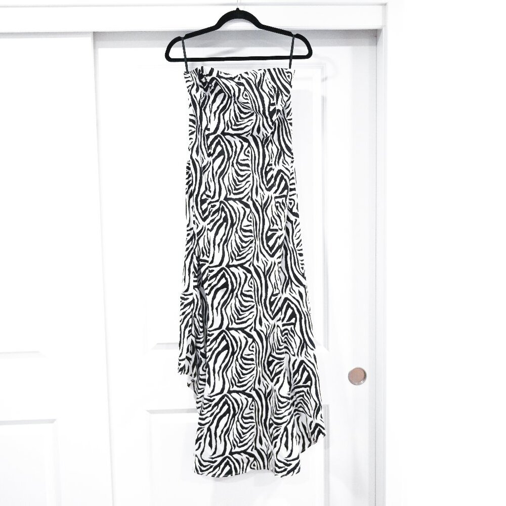 Vintage Jessica McClintock for Gunnie Sax Strapless Zebra Strappy Evening Dress